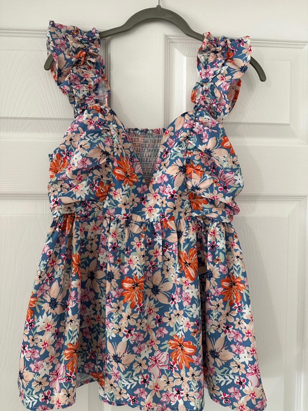 Floral Ruffle Sleeve Summer Top - Blue, Orange, Pink